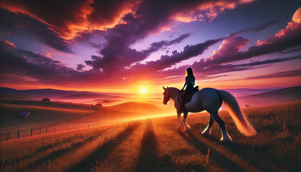 Girl Riding on a Horse with Sunset GIF