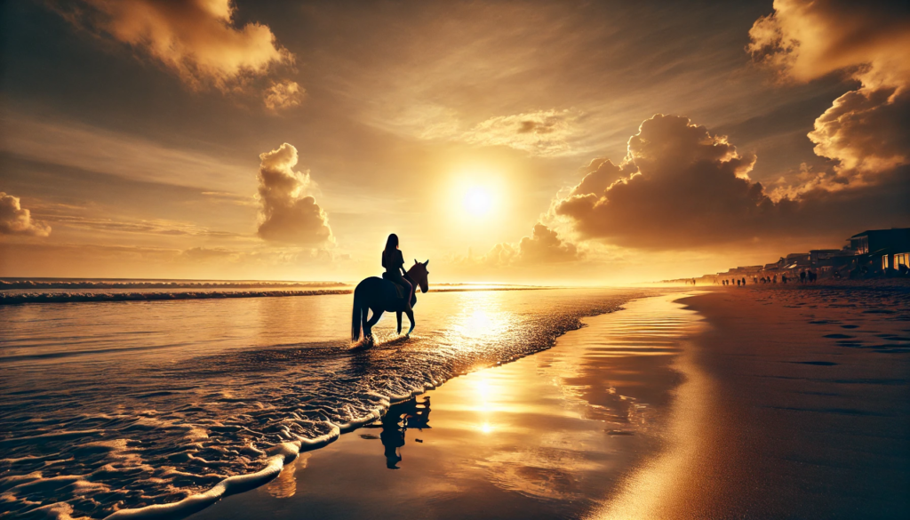 Girl Riding on a Horse with Sunset GIF